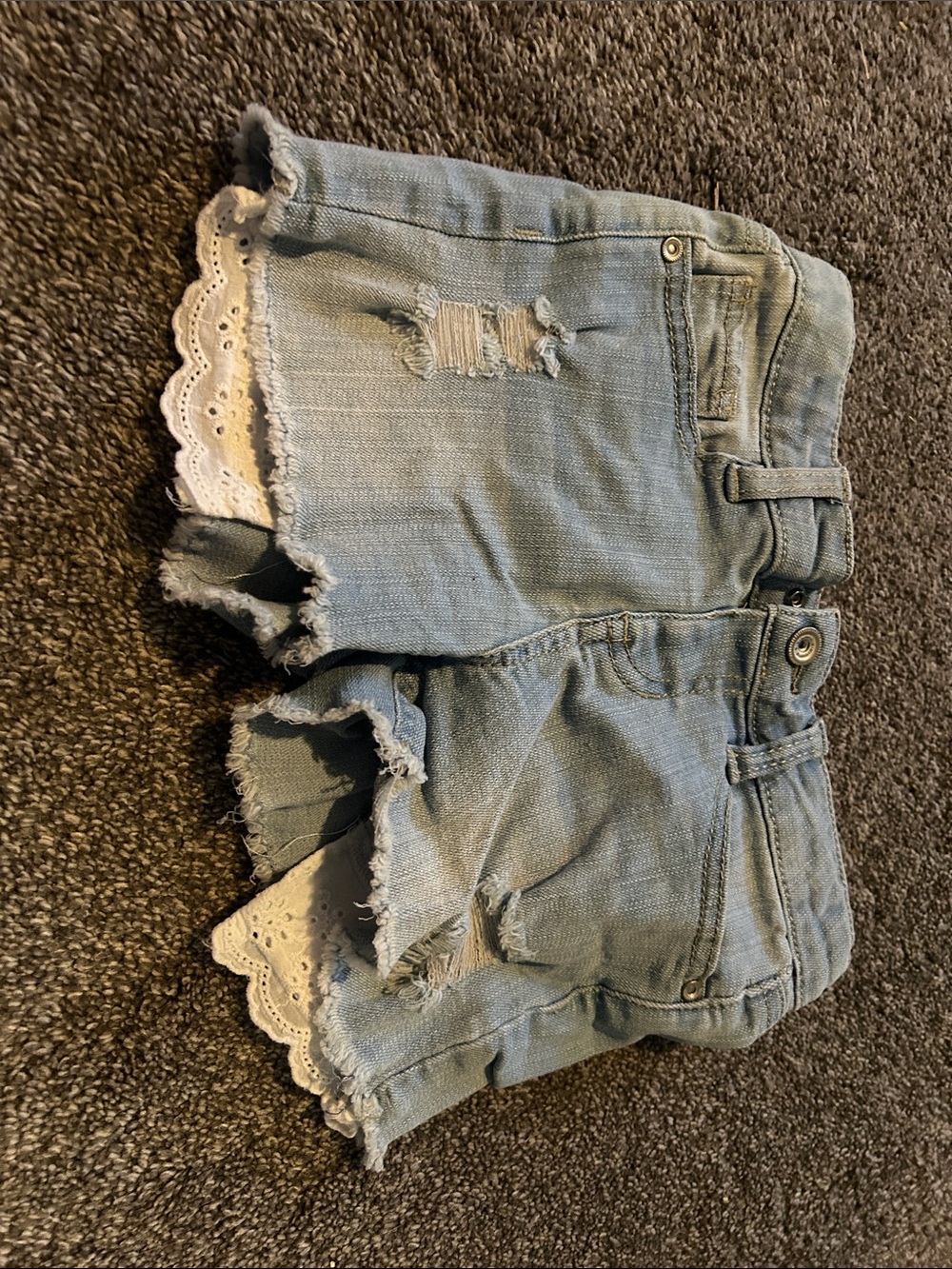 Girls Light Blue Denim Shorts with White Lace Trim
